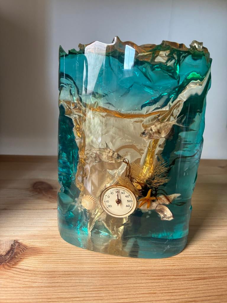 Vintage perspex/lucite barometer met schelpen enz, Antiek en Kunst, Curiosa en Brocante, Ophalen of Verzenden