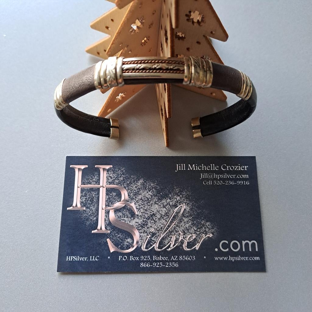 Bracelet en cuir et argent made in USA, Enlèvement ou Envoi, Argent, Cuir