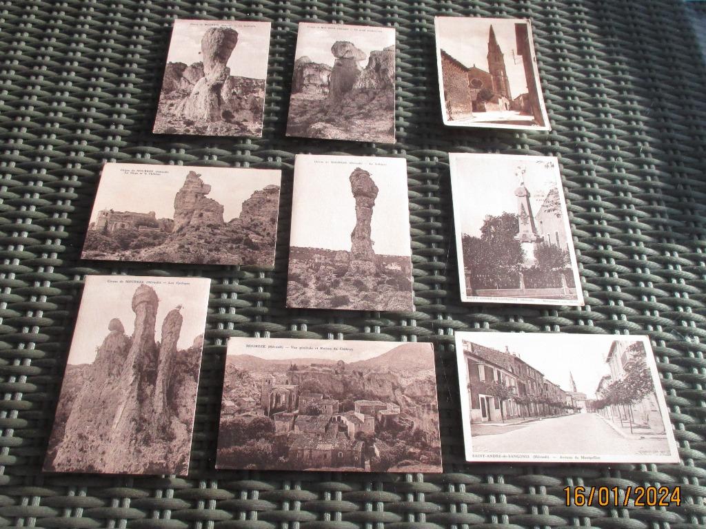 9 cartes anciennes vierges de l'Hérault, Enlèvement ou Envoi, Gravure, Utilisé, 1940 à 1960