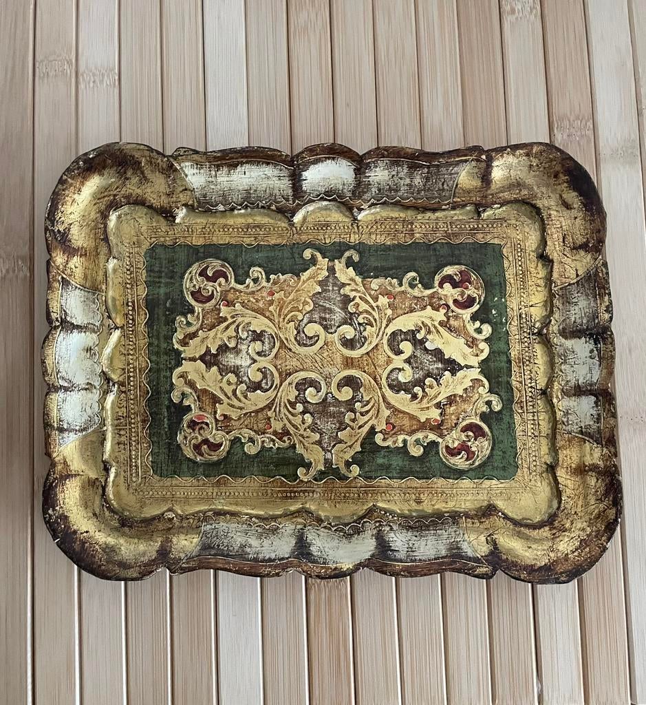 Florentijns dienblad. Goud, groen, rood. 26 x 20 cm, Ophalen of Verzenden, Gebruikt