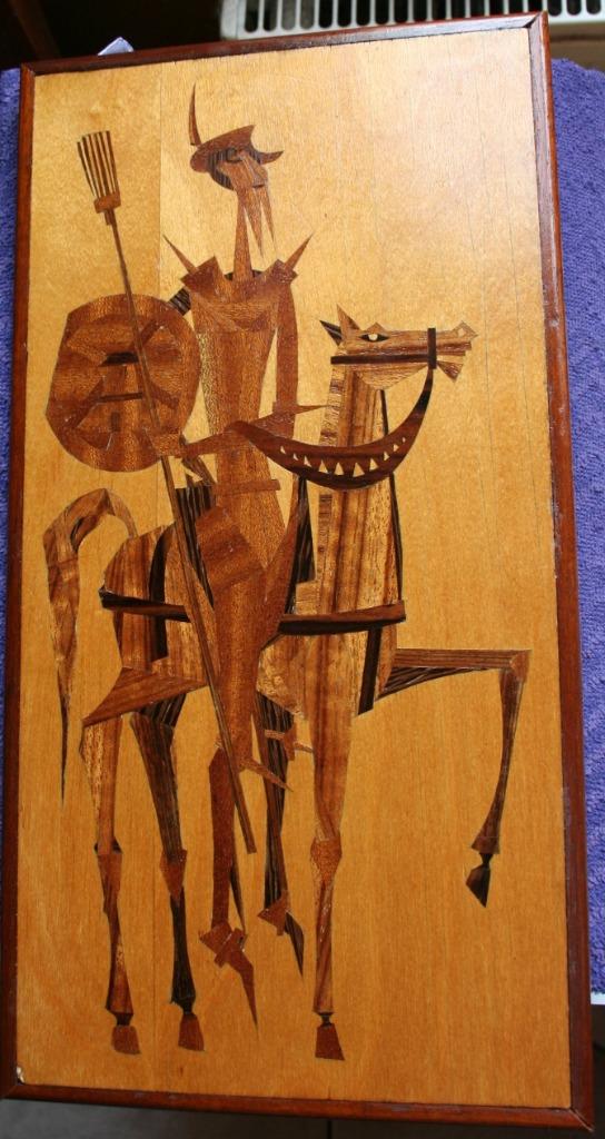 Don Quichotte gedetailleerd Marquetrie ingelegd hout, Antiquités & Art, Enlèvement ou Envoi