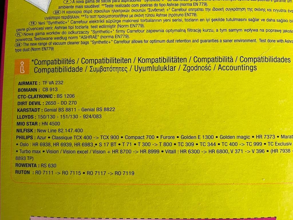 5 sacs pour aspirateur multi marque 93+, Enlèvement ou Envoi, Neuf, Aspirateur