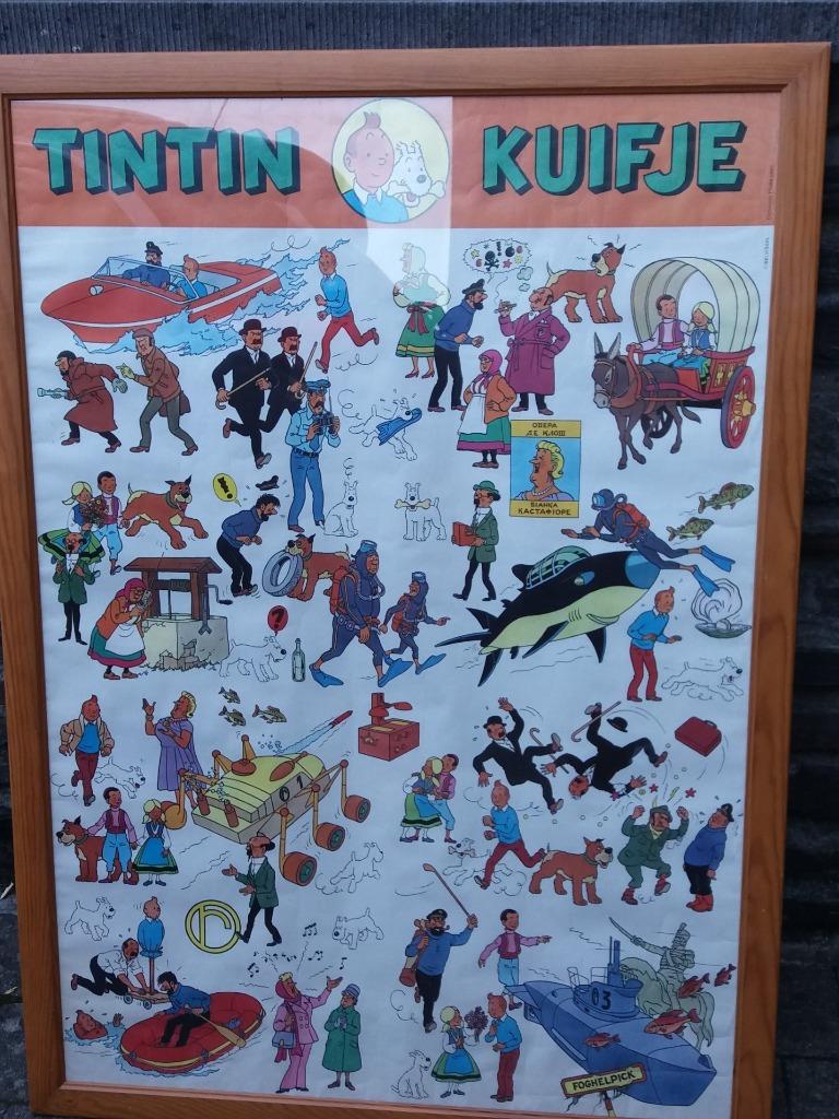 TINTIN affiche "le lac aux requins" + cadre, Collections, Personnages de BD, Enlèvement, Tintin, Comme neuf, Image, Affiche ou Autocollant