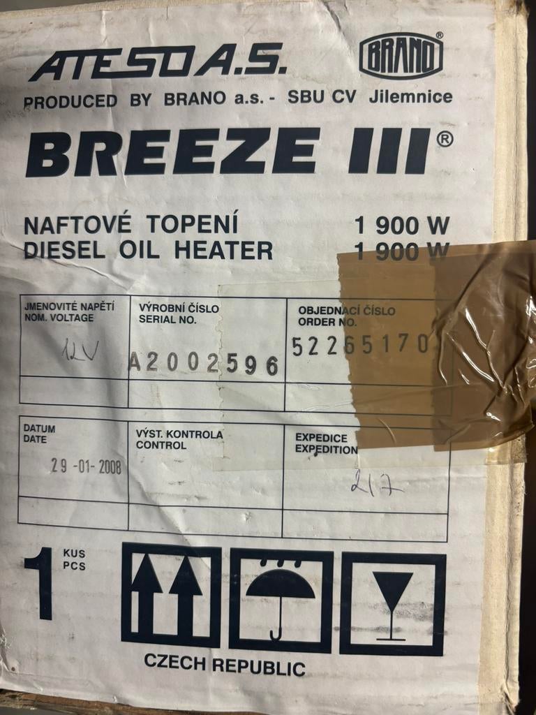 Breeze III 1900W diesel standverwarming set, Ophalen