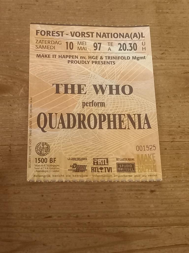 Ticket van The Who, Tickets en Kaartjes, Eén persoon, Mei, Rock of Poprock