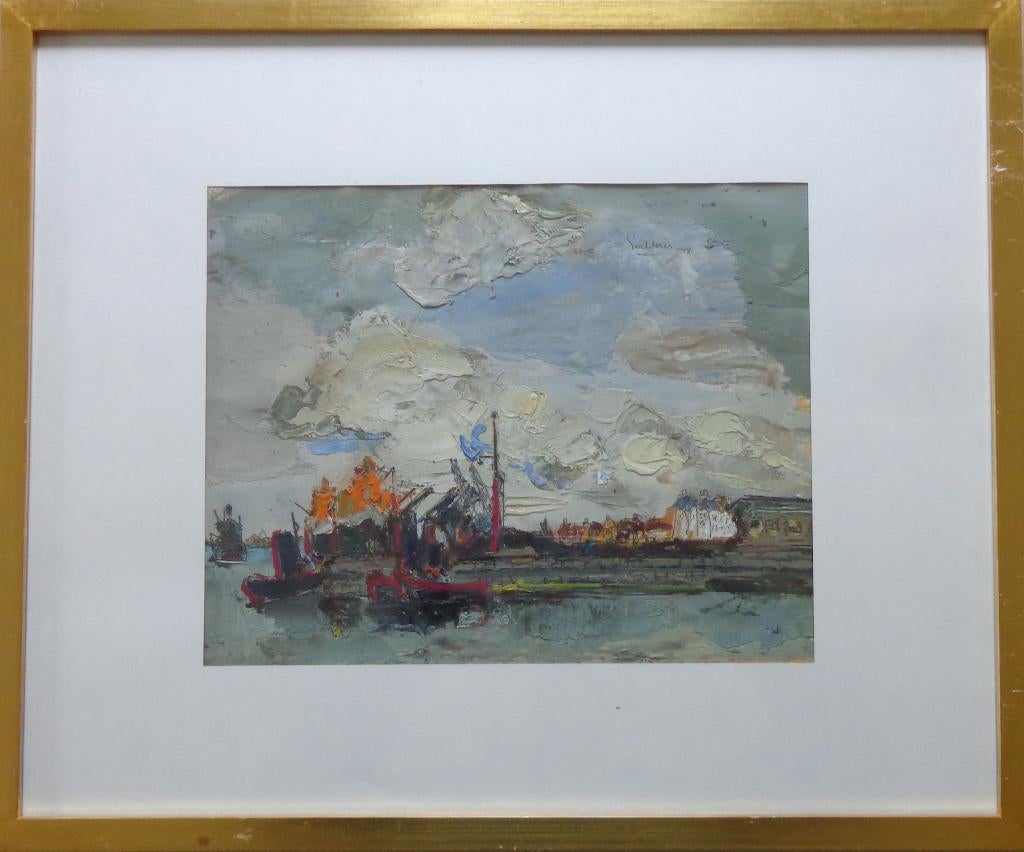 JACK GODDERIS / BOTEN IN HAVEN / OLIEVERF / 48x58cm KADER, Enlèvement ou Envoi