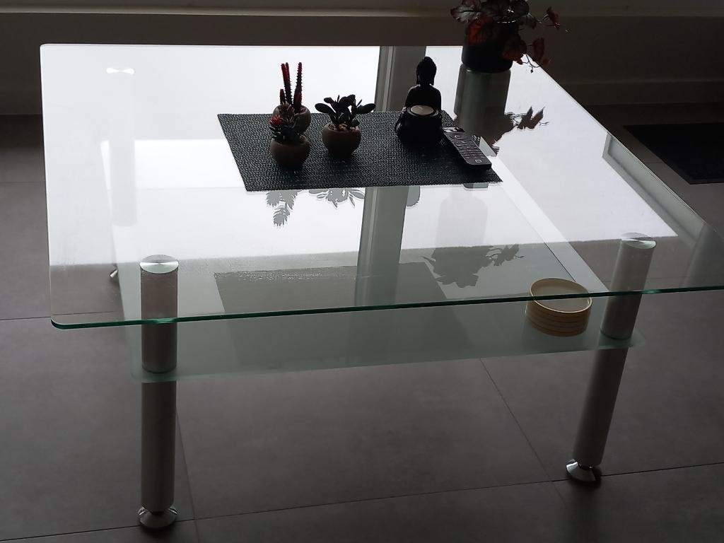 glazen salontafel met dubbel blad, Huis en Inrichting, Tafels | Salontafels, Gebruikt, 50 tot 100 cm, 50 tot 100 cm, Vierkant