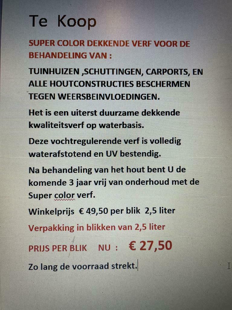 KWALITEIT VERF VOOR TUINHUIZEN E.D  NU VOOR DE MEENEEM PRIJS, Overige kleuren, Verzenden, Nieuw, Verf