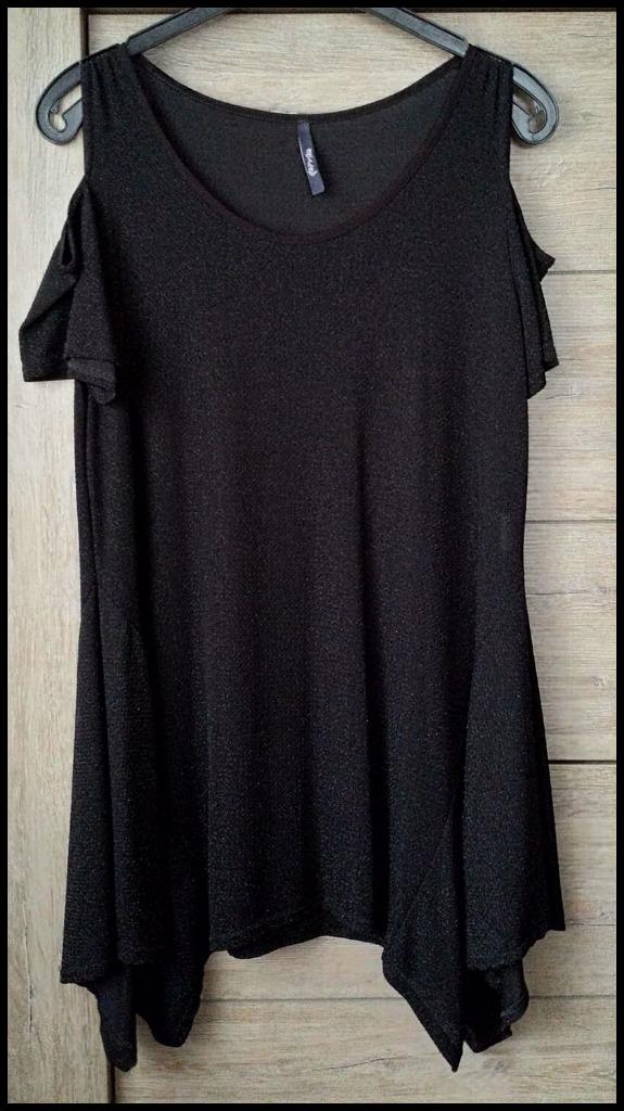 Zwart glinsterende tuniek Paprika L 48, Kleding | Dames, Ophalen of Verzenden, Zo goed als nieuw, Paprika, Blouse of Tuniek