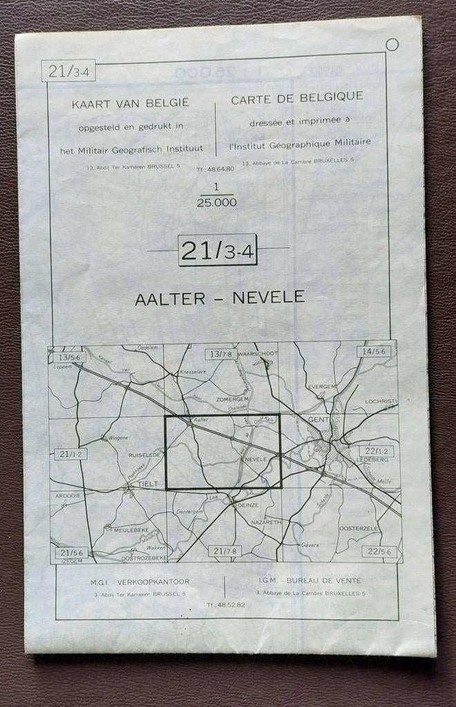 Stafkaart Aalter- Nevele. Uitgave 1969, Ophalen of Verzenden, Gelezen