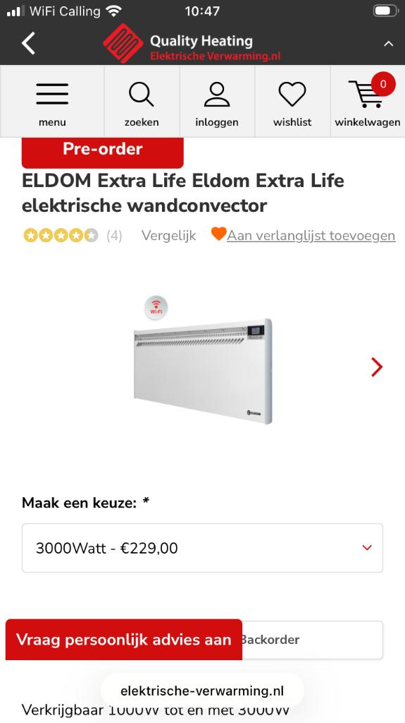 Eldom Extra Life wandconvector 3000 watt, Doe-het-zelf en Bouw, Ophalen, Nieuw, 800 watt of meer, Radiator