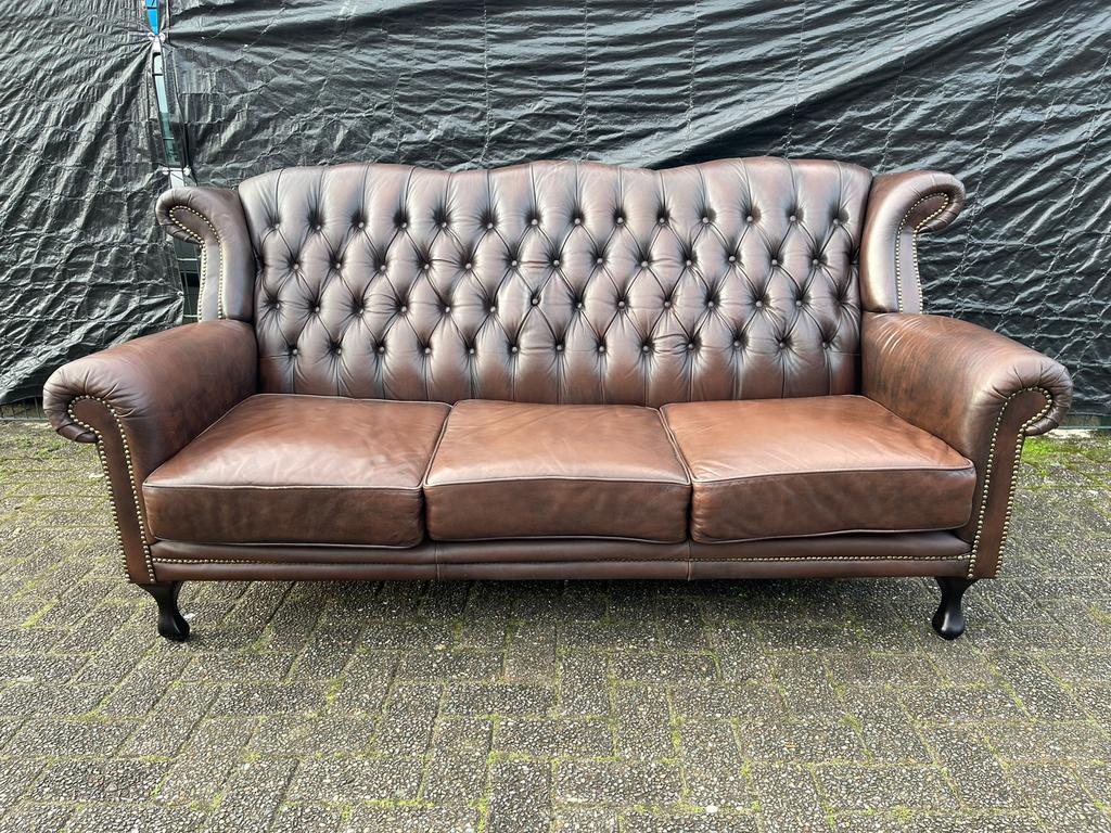 Chesterfield zetel hoge rug bruin GRATIS GELEVERD, Enlèvement ou Envoi, Cuir