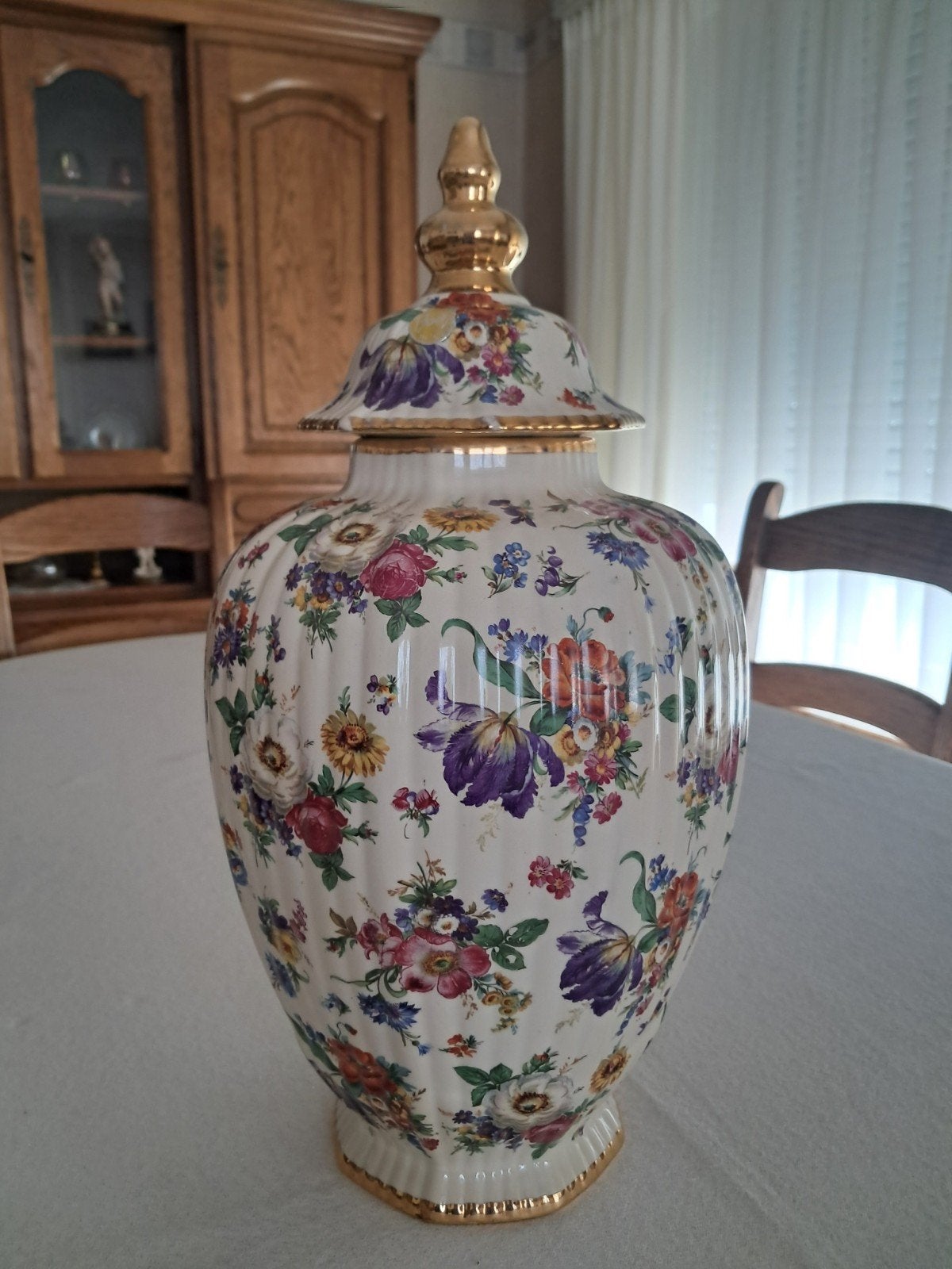 Vintage Boch Frères Keralux “Fleurs de Saxe” Dekselvaas 42cm, Enlèvement