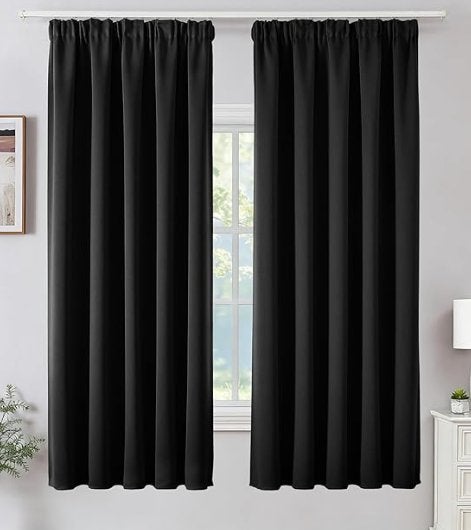 Rideaux occultants Joydeco noirs 140x175 cm (lot de 2), 175 cm, Comme neuf, Enlèvement, 140 cm