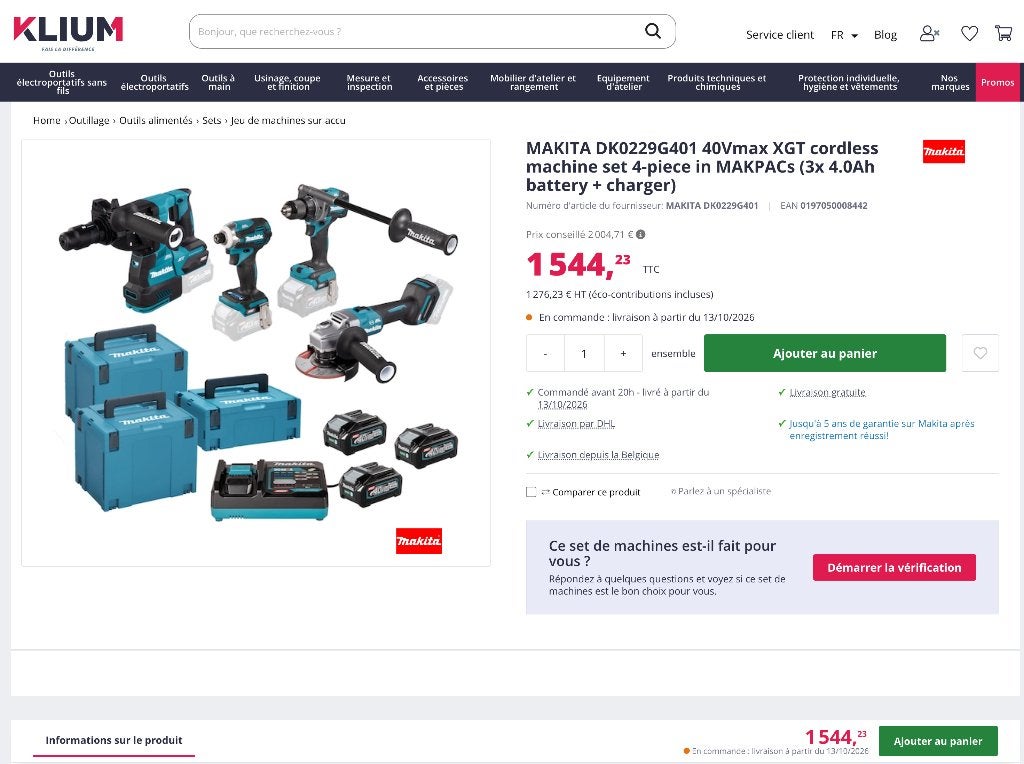Kit MAKITA  40V XGT, 4 pièces + chargeur + 2X Batterie, Enlèvement, Neuf