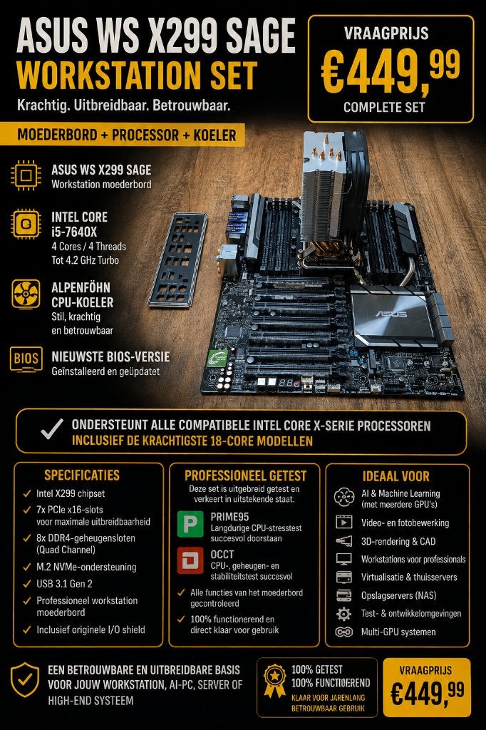 🔥AI Upgradekit | ASUS WS X299 SAGE | i5 7640x | Garantie✅, Informatique & Logiciels, Cartes mères, Enlèvement ou Envoi, ATX, Intel