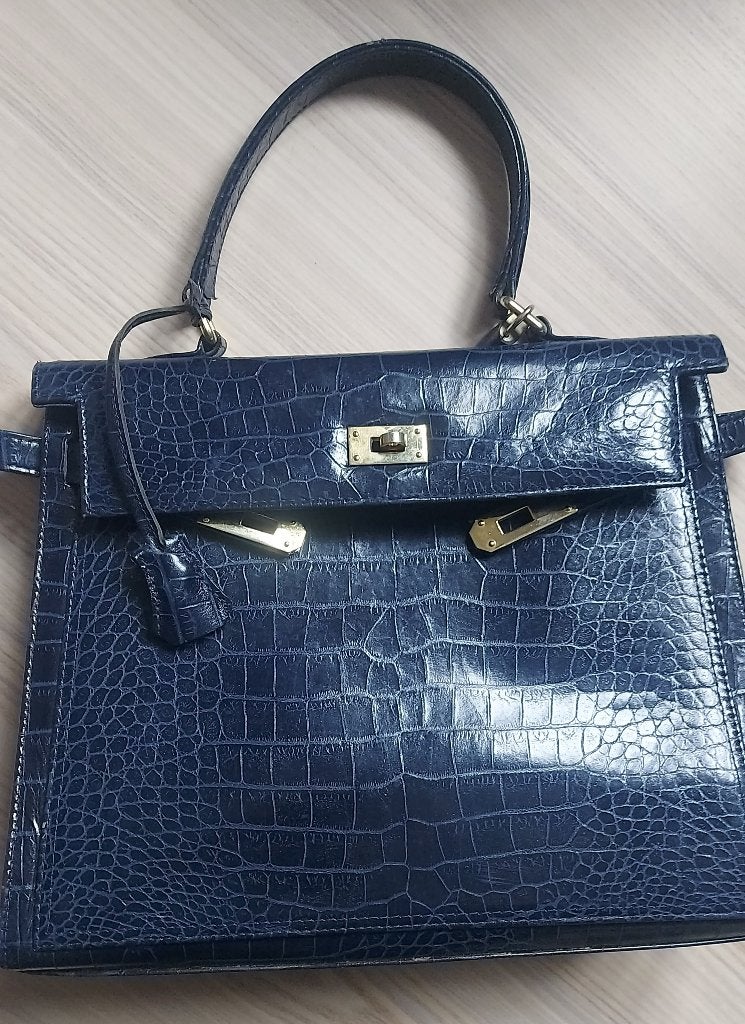 Donkerblauwe krokodillentas, Ophalen, Zo goed als nieuw, Blauw, Handtas