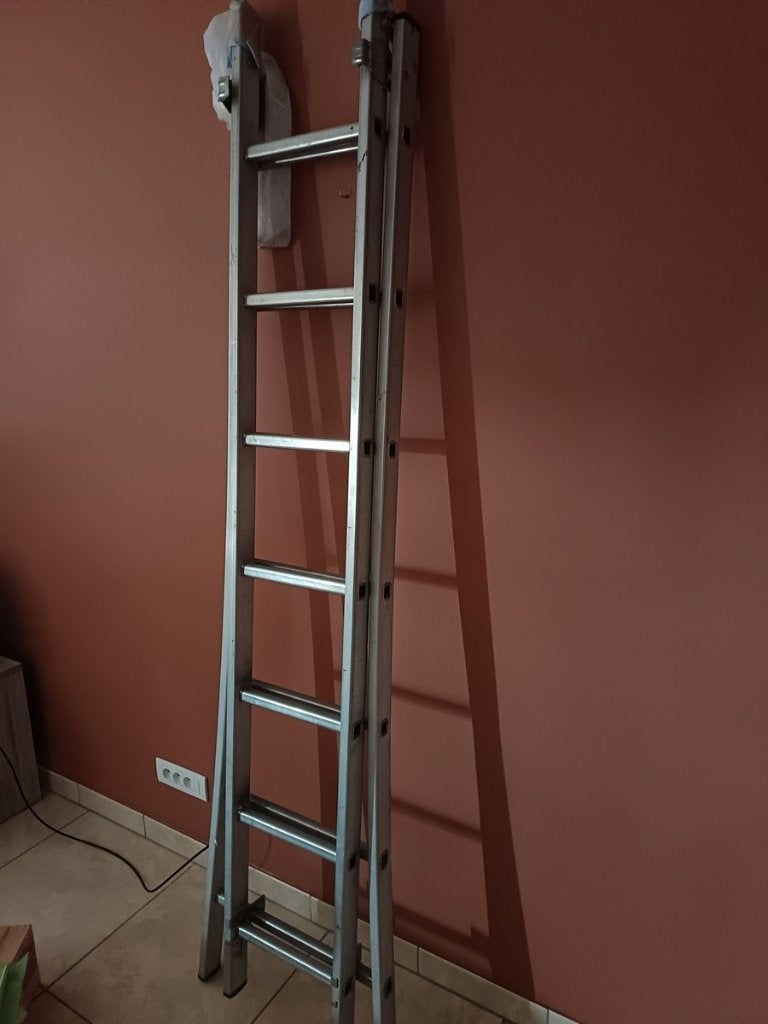 Aluminium ladder 2 x 7 treden, 3m65, Doe-het-zelf en Bouw, Ladders en Trappen, Ophalen, Gebruikt, Ladder, Opvouwbaar of Inschuifbaar