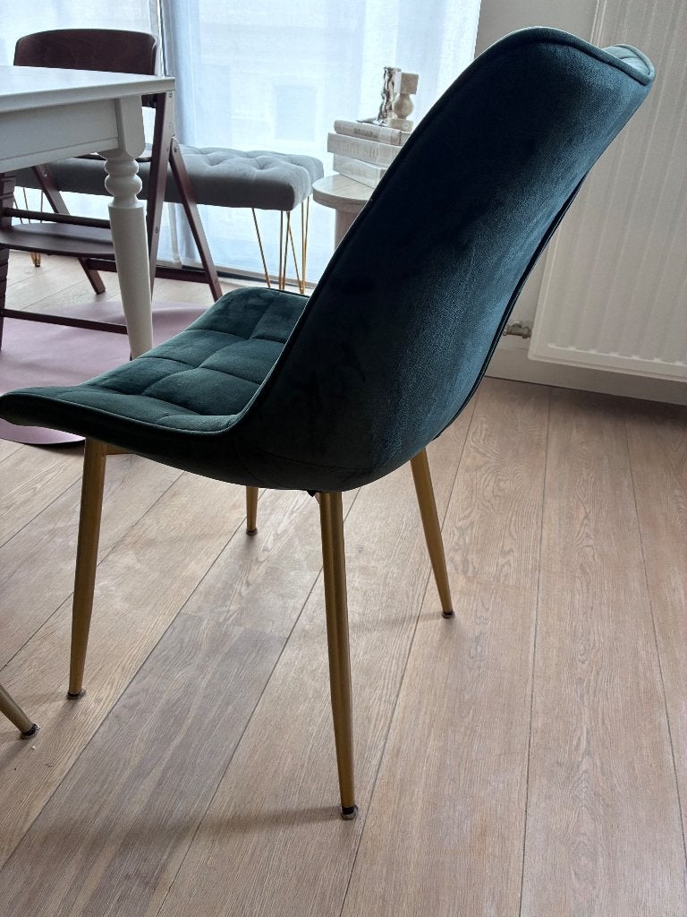 Groen Velvet Eetkamer Stoelen (6), Huis en Inrichting, Stoelen, Ophalen, Overige kleuren, Velvet, Zo goed als nieuw