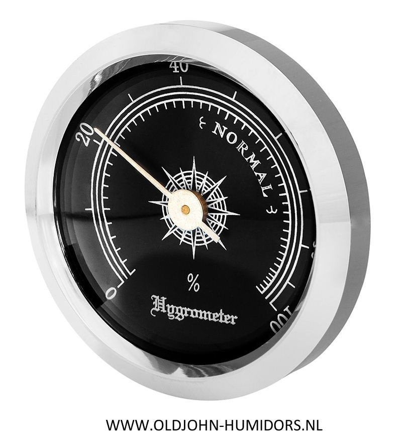 HUMIDOR HYGROMETER 45/35 MM ZWARTE WIJZERPLAAT ANGELO ahm13, Verzamelen, Ophalen of Verzenden, Nieuw, Tabaksdoos of Verpakking