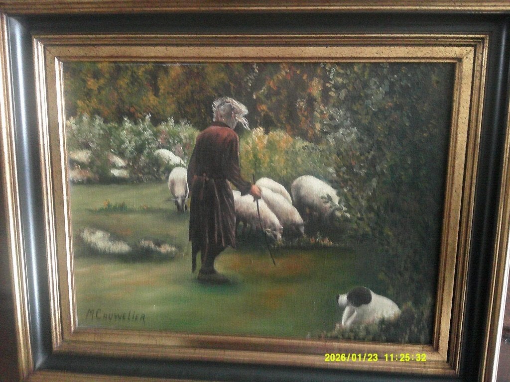*Belle peinture ancienne signée avec un très beau cadre, Enlèvement ou Envoi, Cadre spécial, Toile