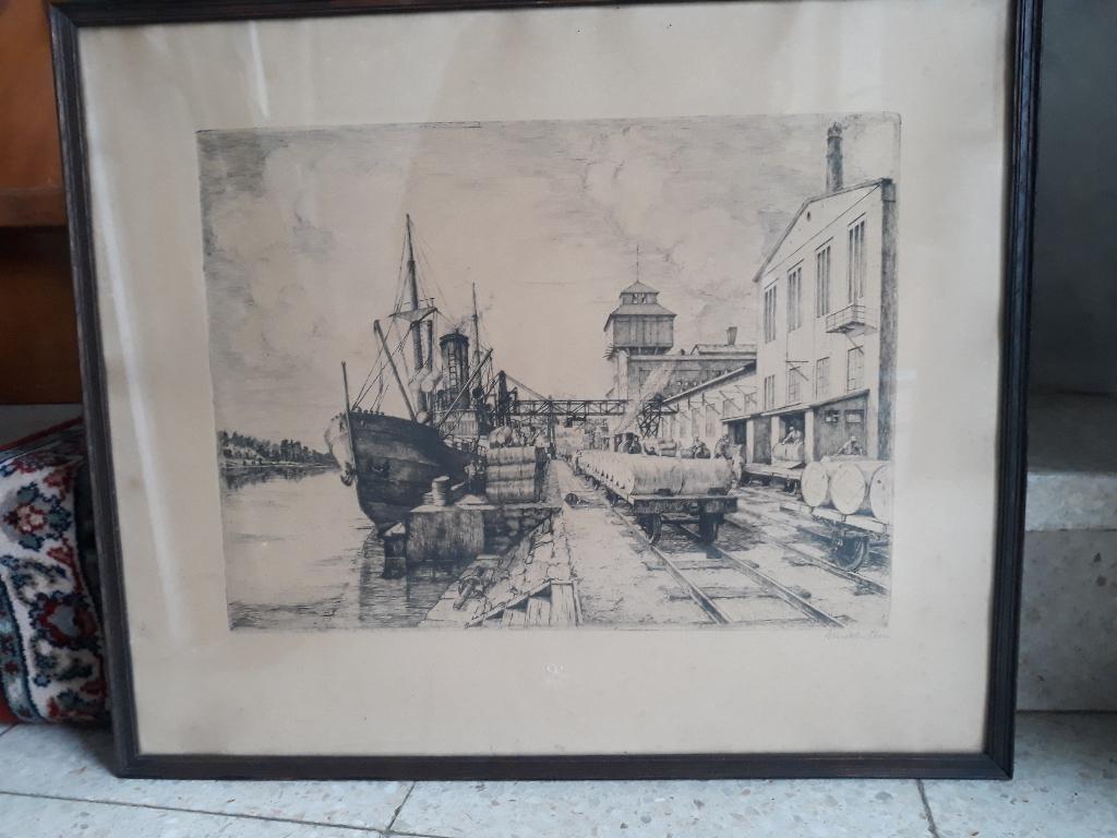 oude ets haven, Dagelijks leven, Ets, Ophalen of Verzenden, Ingelijst