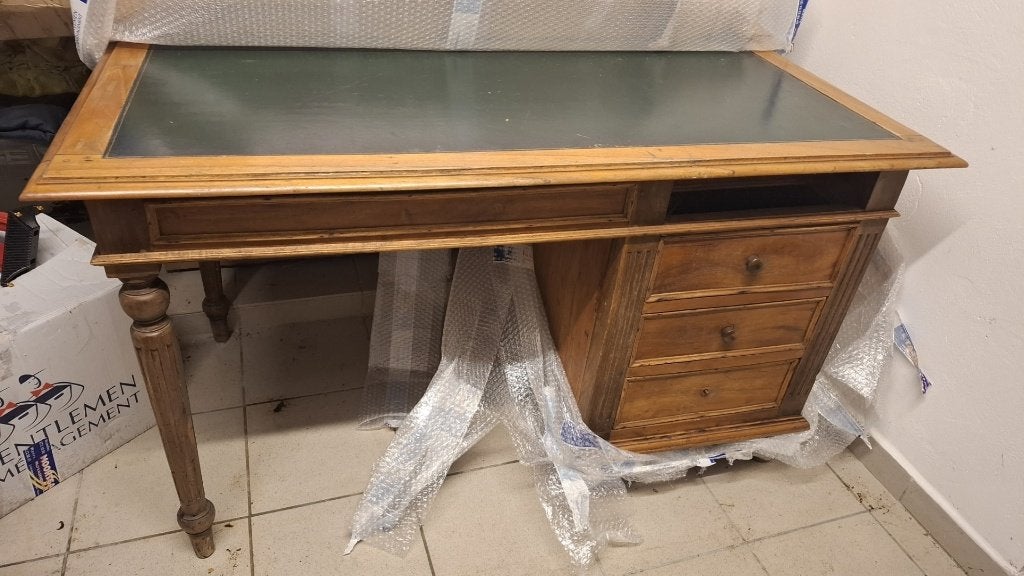 Bureau vintage en bois, style colonial / créole, années 1950, Vintage, Avec tiroirs, Enlèvement, Utilisé