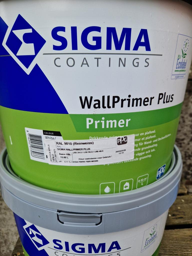 Verf SIGMA WallPrimer Plus 9010 20L, Doe-het-zelf en Bouw, Ophalen of Verzenden, Verf