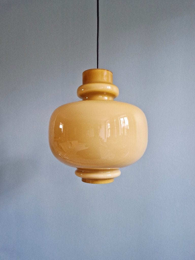 Scandinavische hanglamp in opaline mosterd, H-A Jakobsson, Ophalen of Verzenden