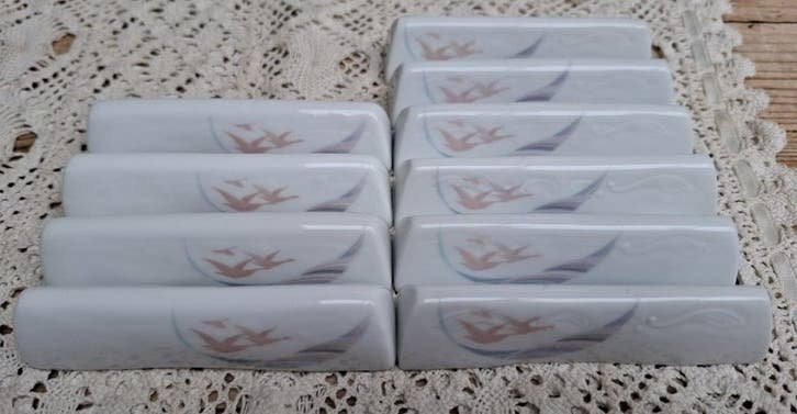 Vintage Franse porseleinen messenleggers met vogels, Limoges, Ophalen of Verzenden