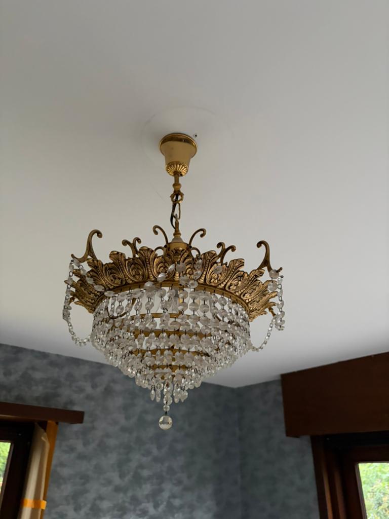 Vintage kroonluchter/plafondlamp met gouden details, Huis en Inrichting, Lampen | Kroonluchters, Ophalen, Zo goed als nieuw