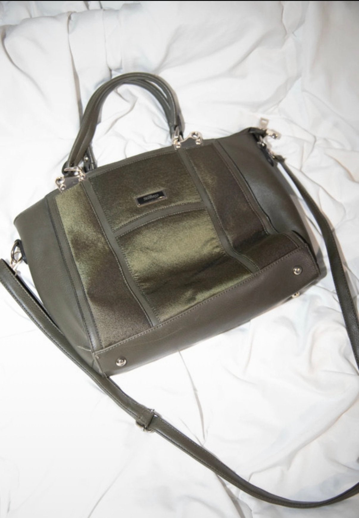 Sac à main StilBags vert olive avec détails argentés, Envoi, Comme neuf, Sac à main