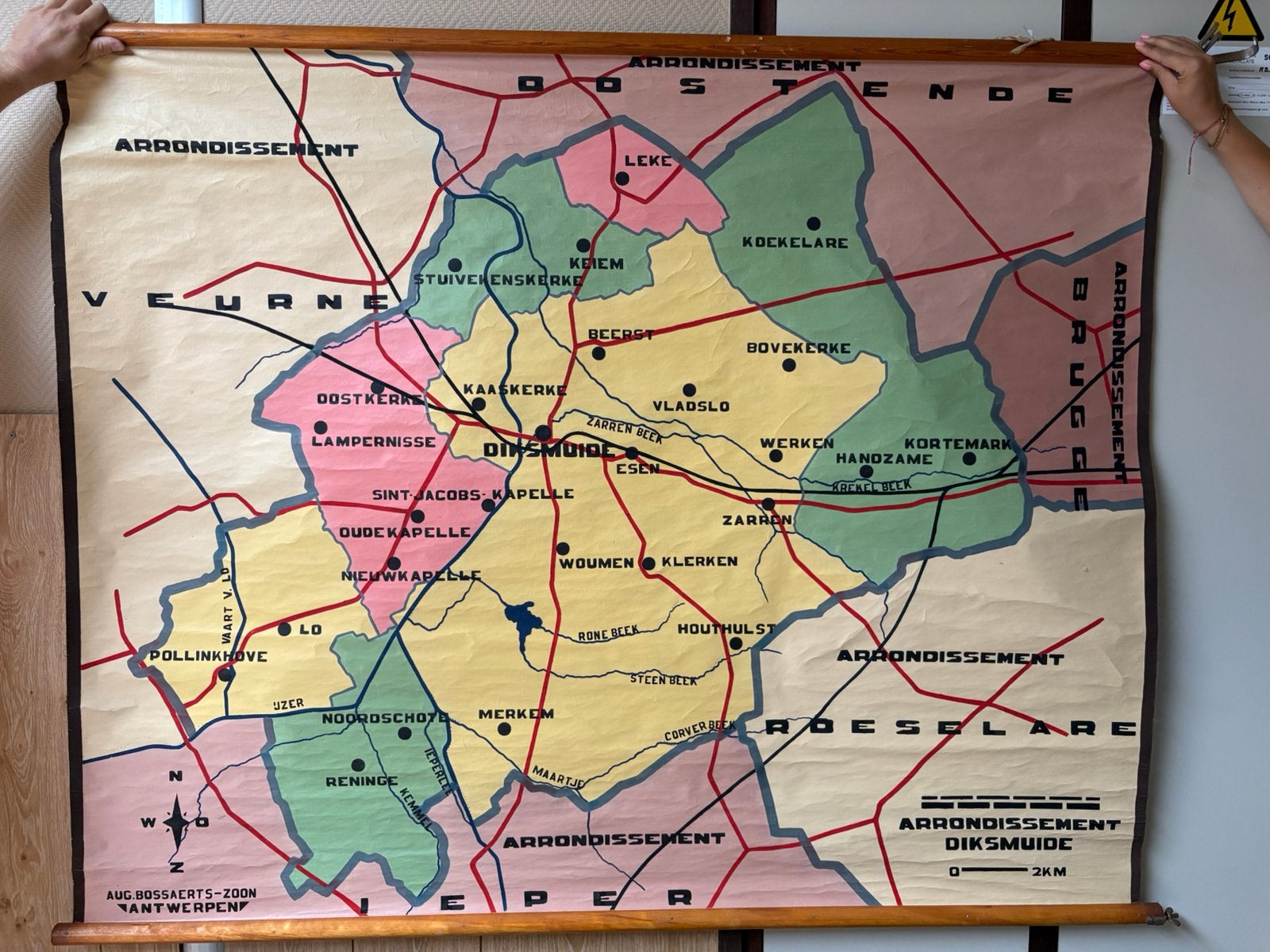 Belgische schoolwandkaart van het arrondissement Diksmuide, Antiquités & Art, Enlèvement, Géographie