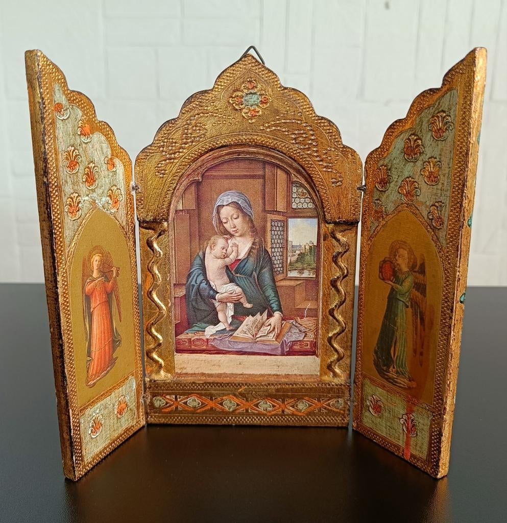 Florentijns religieus drieluik Maria en kind., Antiek en Kunst, Antiek | Religieuze voorwerpen, Ophalen of Verzenden