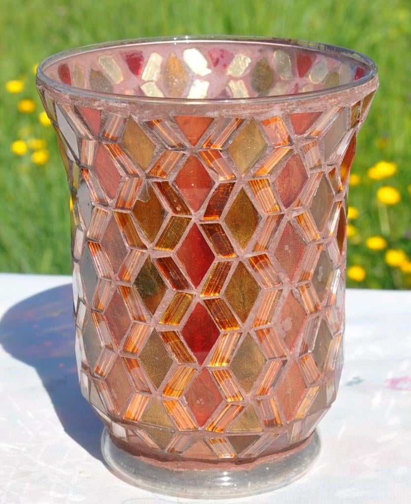 vase photophore verre a facette effet miroir rouge, Huis en Inrichting, Woonaccessoires | Vazen, Ophalen of Verzenden, Gebruikt
