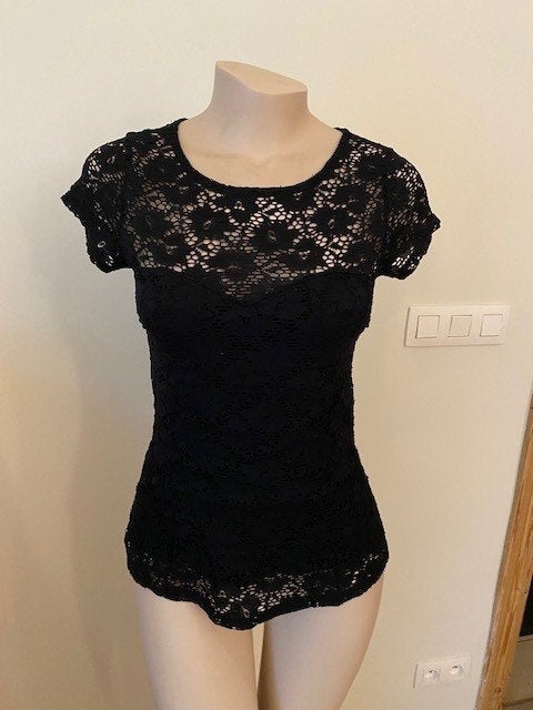 T-shirt Morgan noir festif à motif dentelle pour femmes (S), Manches courtes, Enlèvement ou Envoi, Taille 36 (S), Noir