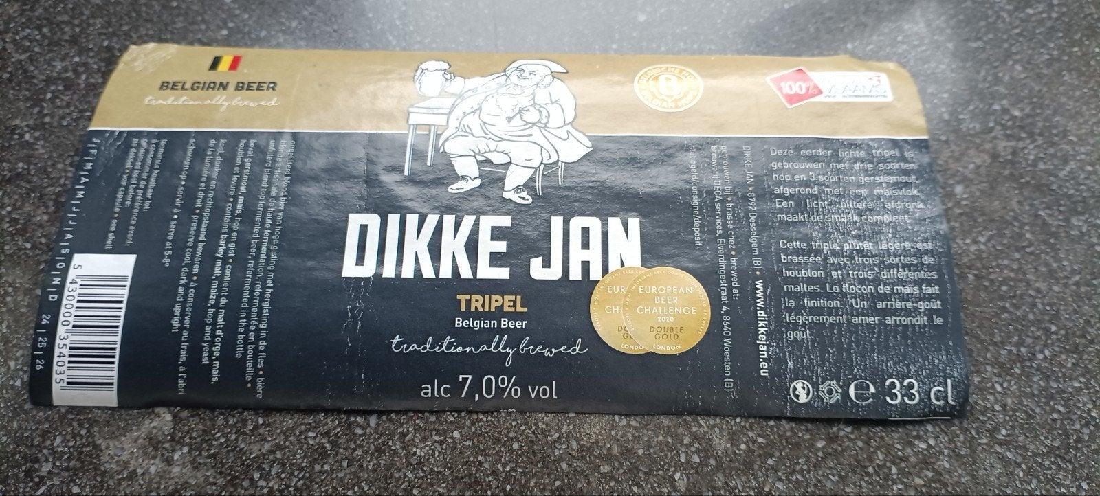 Bieretiket dikke Jan tripel br Deca Woesten, Ophalen of Verzenden