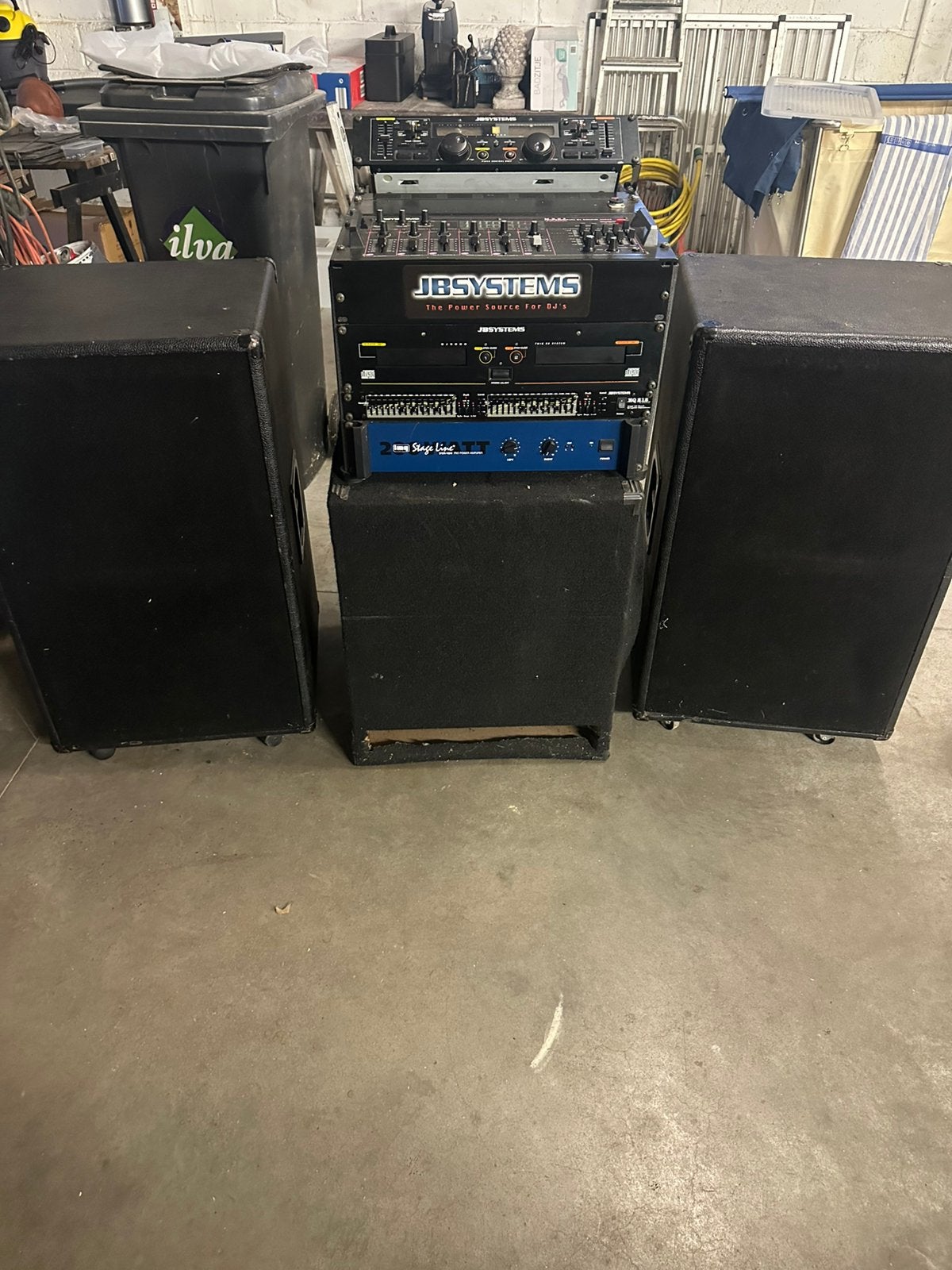 Complete PA / DJ Geluidsset 2xSonex 15"Sub JBSystemsRack750W, TV, Hi-fi & Vidéo, Enlèvement, Comme neuf, Subwoofer