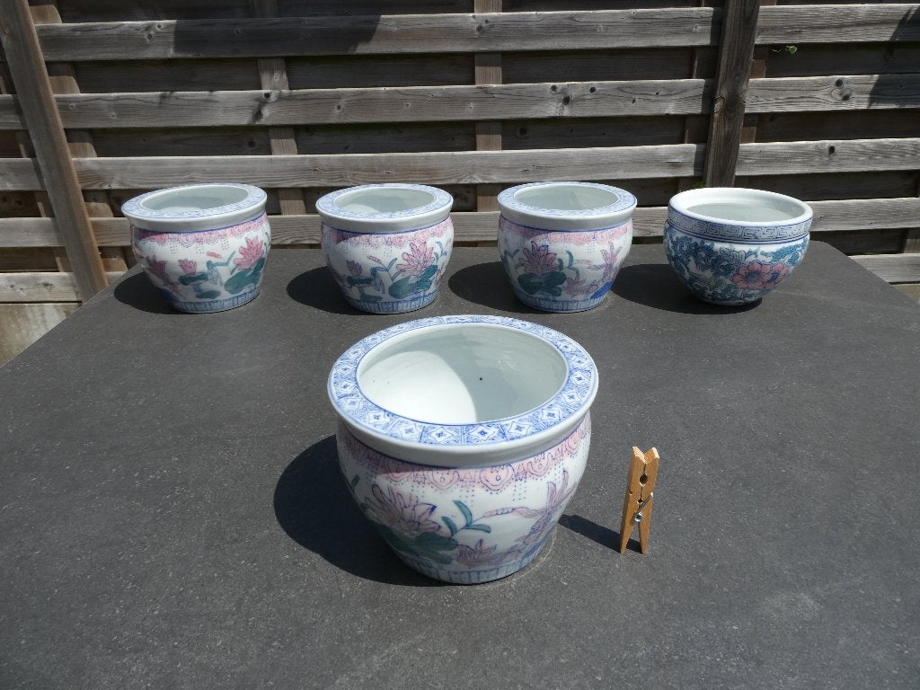 Beaux pots de fleurs en porcelaine chinoise, Jardin & Terrasse, Enlèvement ou Envoi, Moins de 25 cm, Rond, Comme neuf