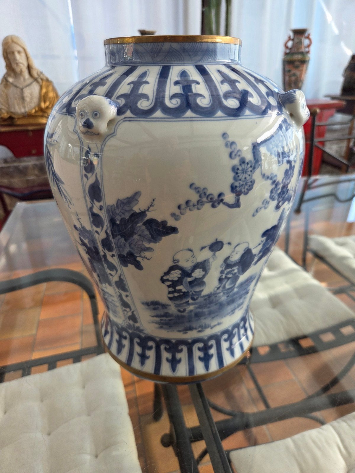 Beau grand vase (35 cm) en porcelaine bleu et blanc., Maison & Meubles, Enlèvement ou Envoi, Bleu