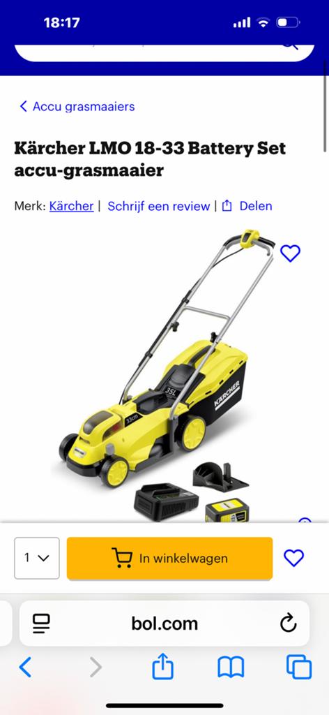 Karcher LMO 18-33 nieuw zonder prijskaartje, Tuin en Terras, Grasmaaiers, Ophalen, Nieuw, Minder dan 30 cm, Accu-grasmaaier