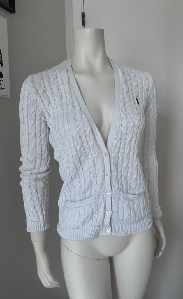 Ralph Lauren Sport wit katoenen kabelvest S, Kleding | Dames, Truien en Vesten, Ophalen of Verzenden, Gedragen, Maat 36 (S), Wit