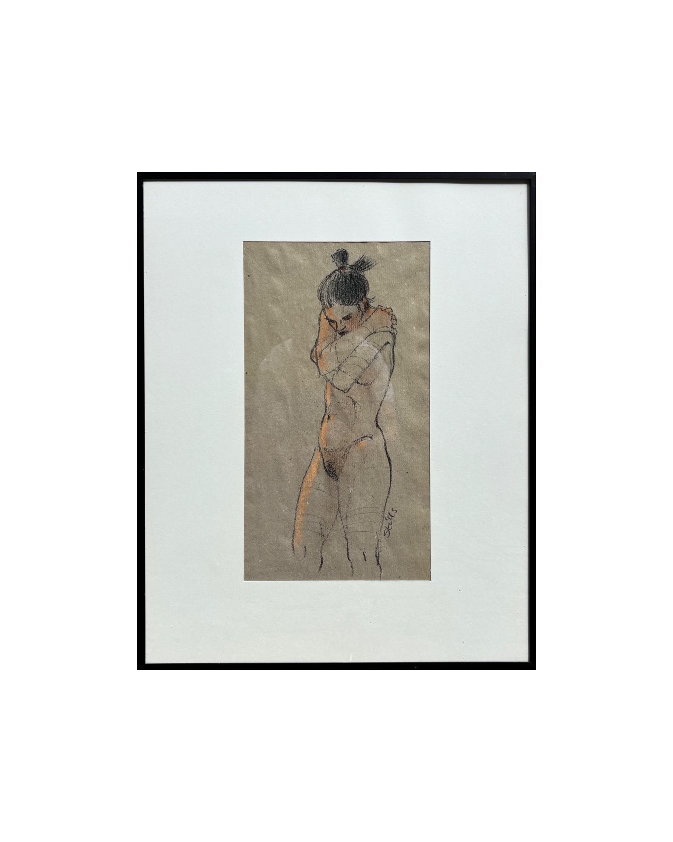 Dessin (craie/fusain) d'un nu féminin réalisé par « Still », Enlèvement, Dessin, Dessin au fusain, Fait main