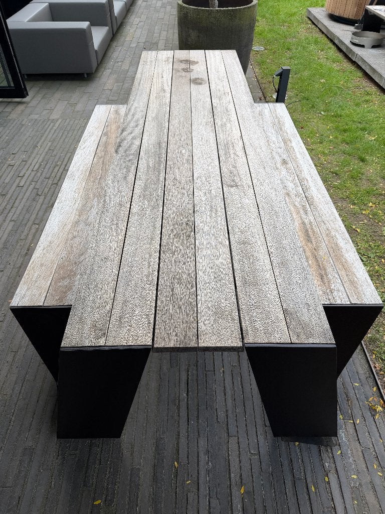 Extremis Hopper 300cm tuintafel picknicktafel IROKO hardhout, Ophalen, Gebruikt, Rechthoekig, Aluminium