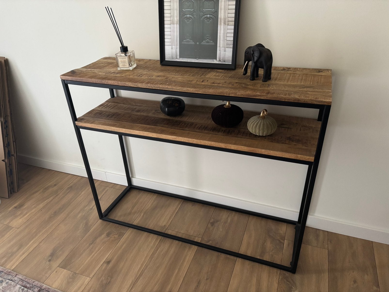 Sidetable mangohout, Ophalen, 100 tot 150 cm, Zo goed als nieuw, 25 tot 50 cm