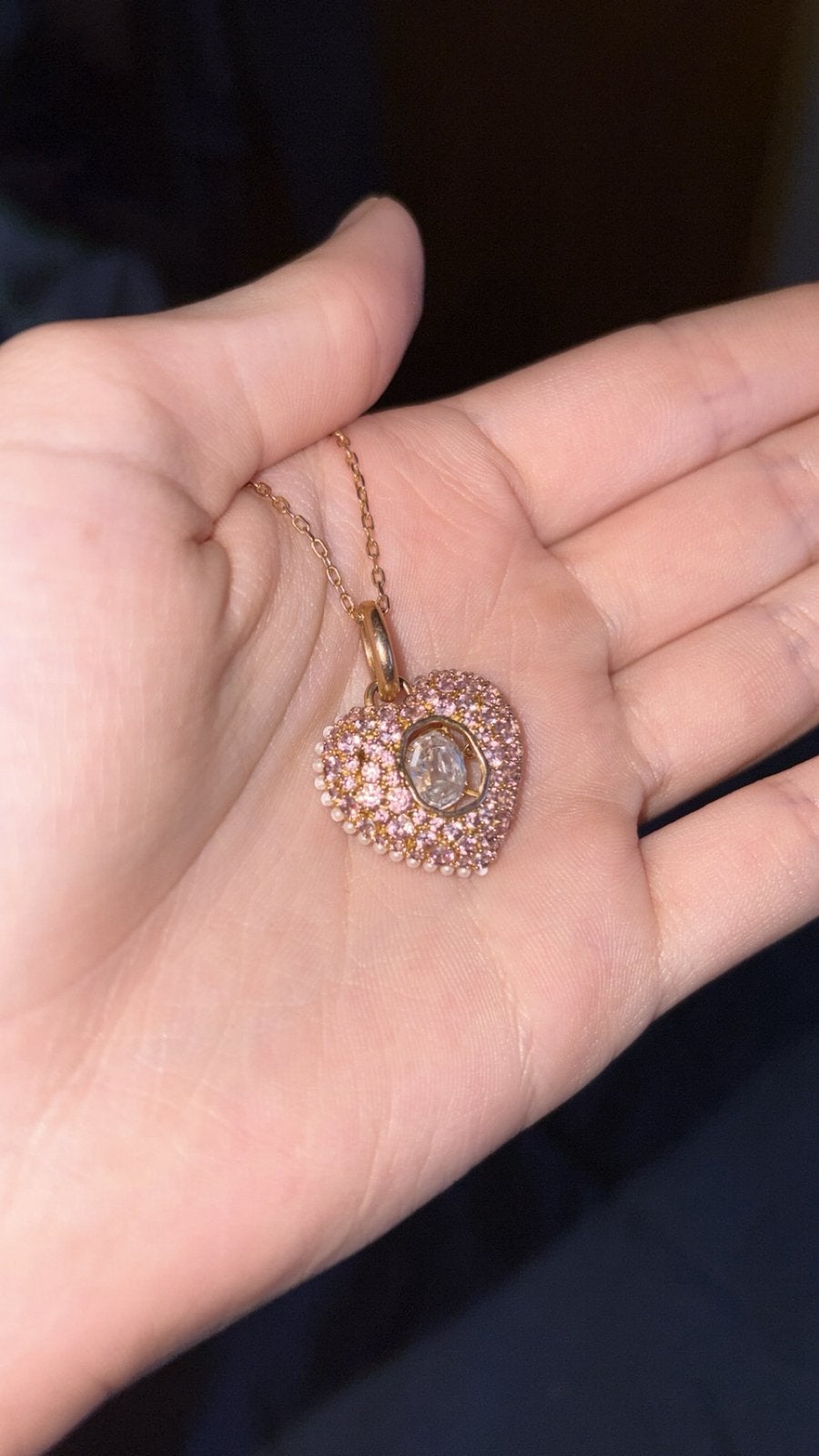 Goude swarovoski ketting met diamant, Handtassen en Accessoires, Kettingen, Ophalen, Met edelsteen, Zo goed als nieuw, Roze