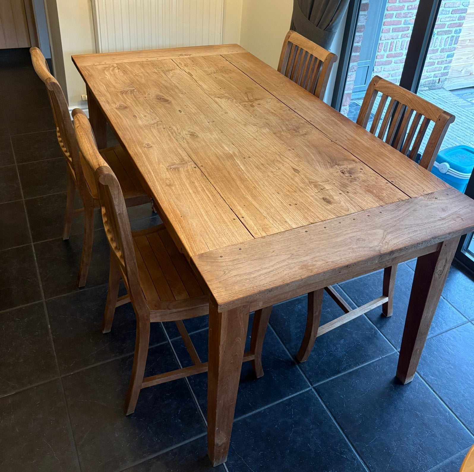 Eettafel teak met 4 stoelen, Huis en Inrichting, Ophalen, Gebruikt, Landelijk, 4 tot 6 stoelen