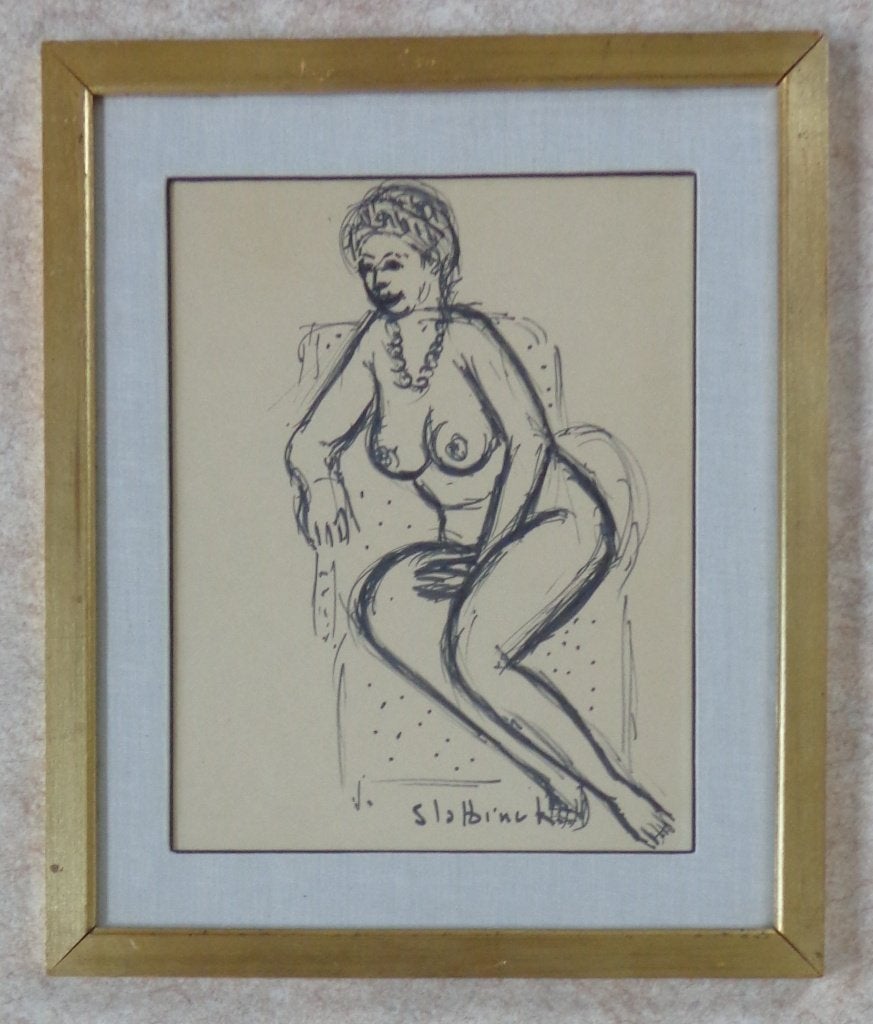 RIK SLABBINCK / NAAKTE VROUW / ORIGINEEL WERK 53x44cm KADER, Enlèvement ou Envoi, Figures, Papier/carton, Technique mixte