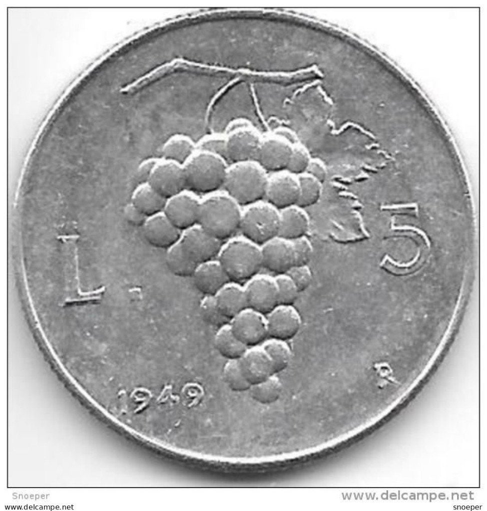 italy 5 lire1949 km 89 xf+ !!! catalog val 30,00$, Verzenden, Italië, Losse munt