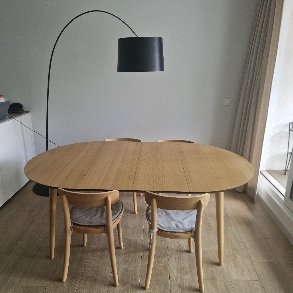 Eettafel en stoelen, Huis en Inrichting, Tafels | Eettafels, Ophalen, Eikenhout, Zo goed als nieuw, Vijf personen of meer